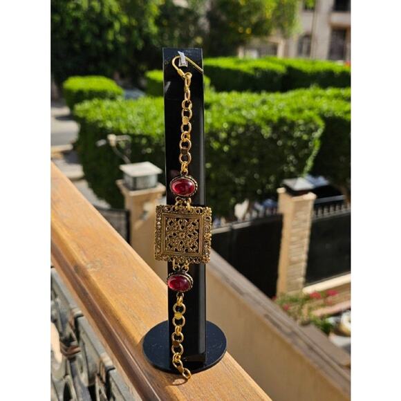 Handmade Ruby Color & Victorian Cross Bracelet - Picture 3 of 4